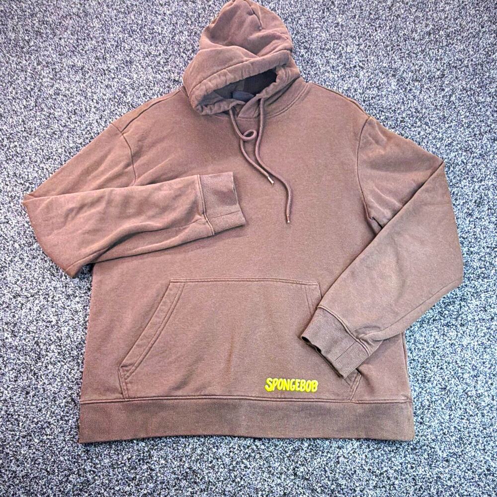 H&M Men's Brown SpongeBob Graphic Print Pullover Hooded Fleece Hoodie M
